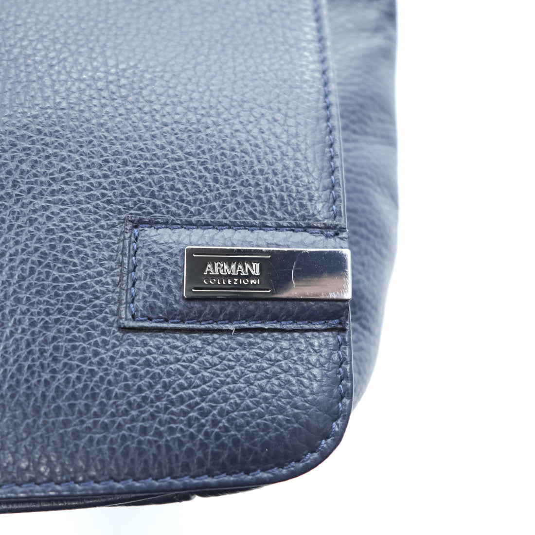 ARMANI COLLEZIONI イタリア製 レザー メッセンジャーバッグ ショルダーバッグ シボ革 ネイビー CI218V1
