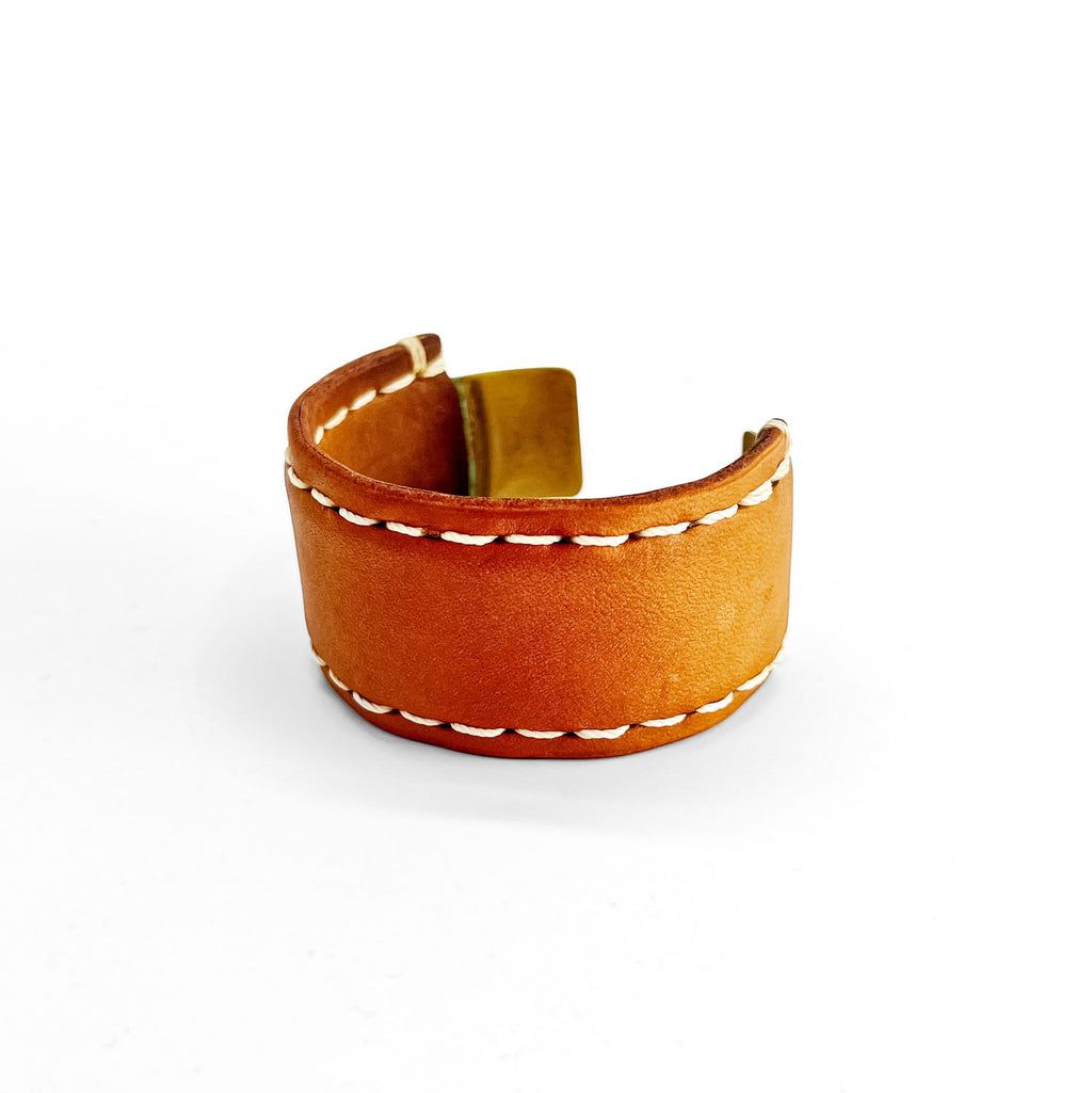 Hender Scheme Not Lying Jewelry Brass Leather Cuff Bangle Bracelet Natural Tan