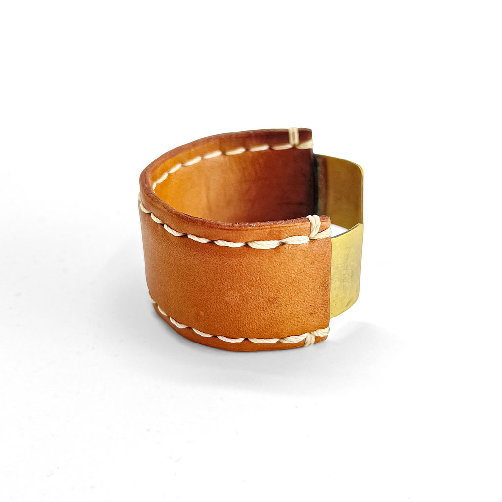 Hender Scheme Not Lying Jewelry Brass Leather Cuff Bangle Bracelet Natural Tan