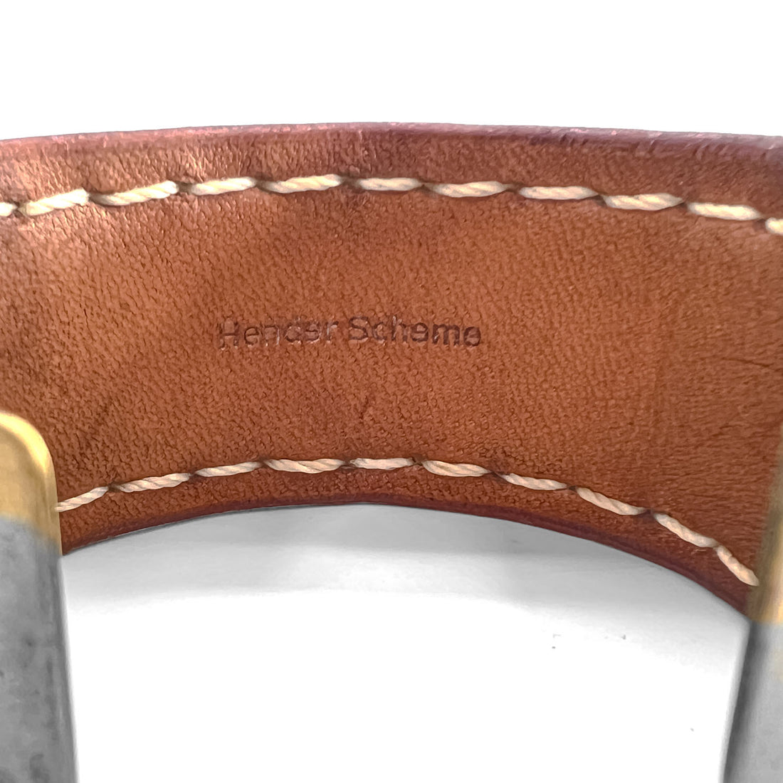 Hender Scheme Not Lying Jewelry Brass Leather Cuff Bangle Bracelet Natural Tan