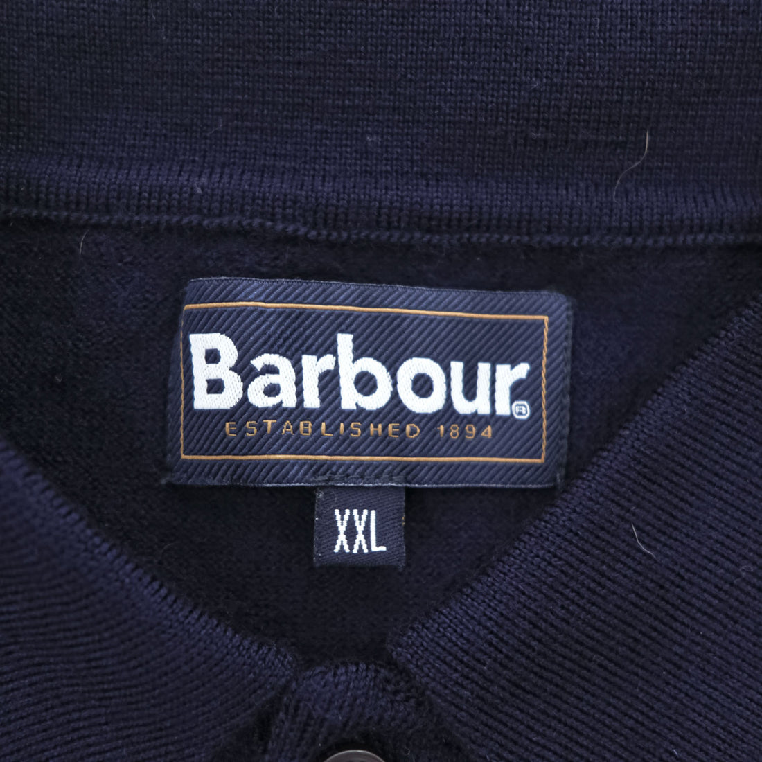 Barbour ニットポロシャツ 100%ウール XXL ネイビー ハーフボタン MKN1270NY91