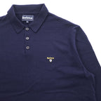 Barbour ニットポロシャツ 100%ウール XXL ネイビー ハーフボタン MKN1270NY91