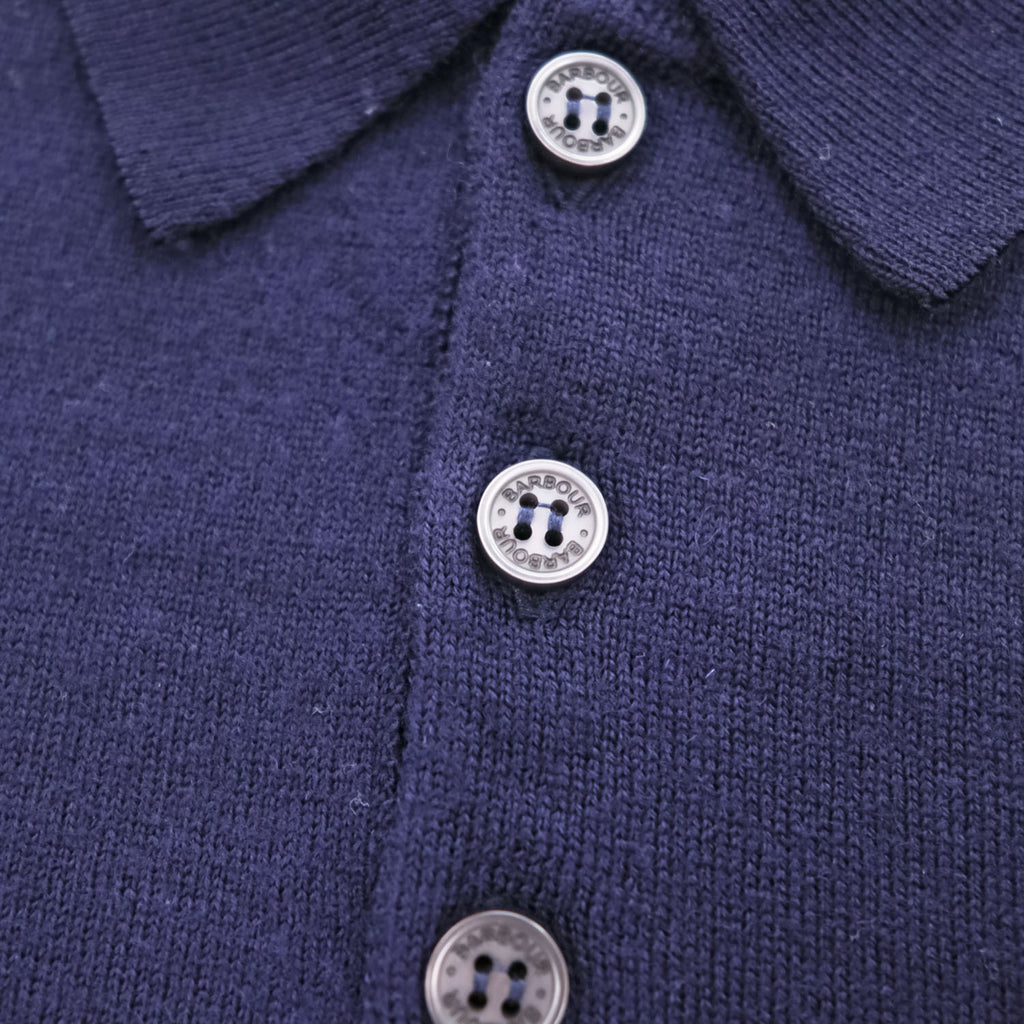 Barbour ニットポロシャツ 100%ウール XXL ネイビー ハーフボタン MKN1270NY91