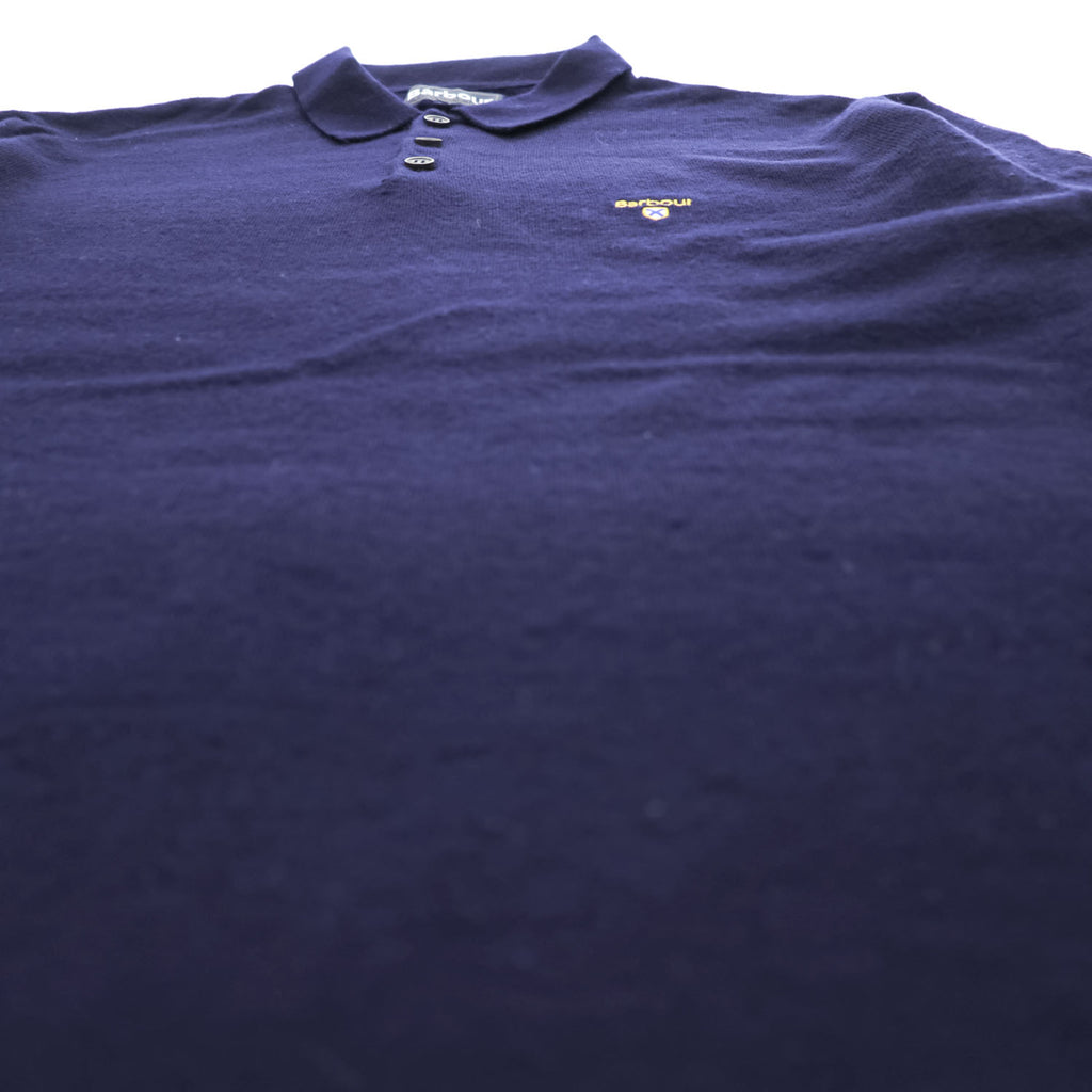 Barbour ニットポロシャツ 100%ウール XXL ネイビー ハーフボタン MKN1270NY91