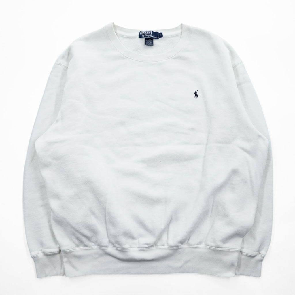 Polo Ralph Lauren 90年代 クルーネック スウェット トレーナー L ホワイト 裏起毛 スモールポニー ロゴ 刺繍