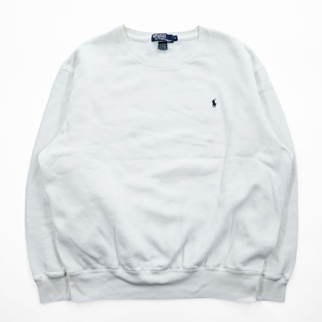 Polo Ralph Lauren 90年代 クルーネック スウェット トレーナー L ホワイト 裏起毛 スモールポニー ロゴ 刺繍
