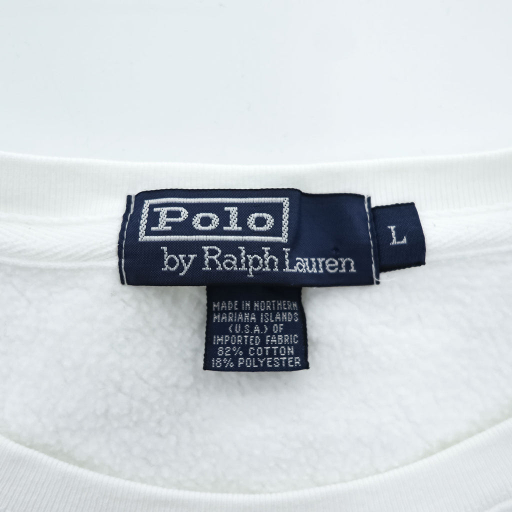 Polo Ralph Lauren 90年代 クルーネック スウェット トレーナー L ホワイト 裏起毛 スモールポニー ロゴ 刺繍
