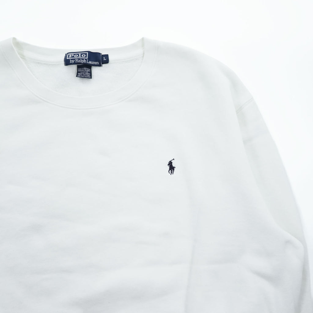 Polo Ralph Lauren 90年代 クルーネック スウェット トレーナー L ホワイト 裏起毛 スモールポニー ロゴ 刺繍