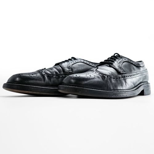 90s Vintage Black Pebbled Leather Longwing Wingtip Brogue Derby Shoes Men's US 8.5 D