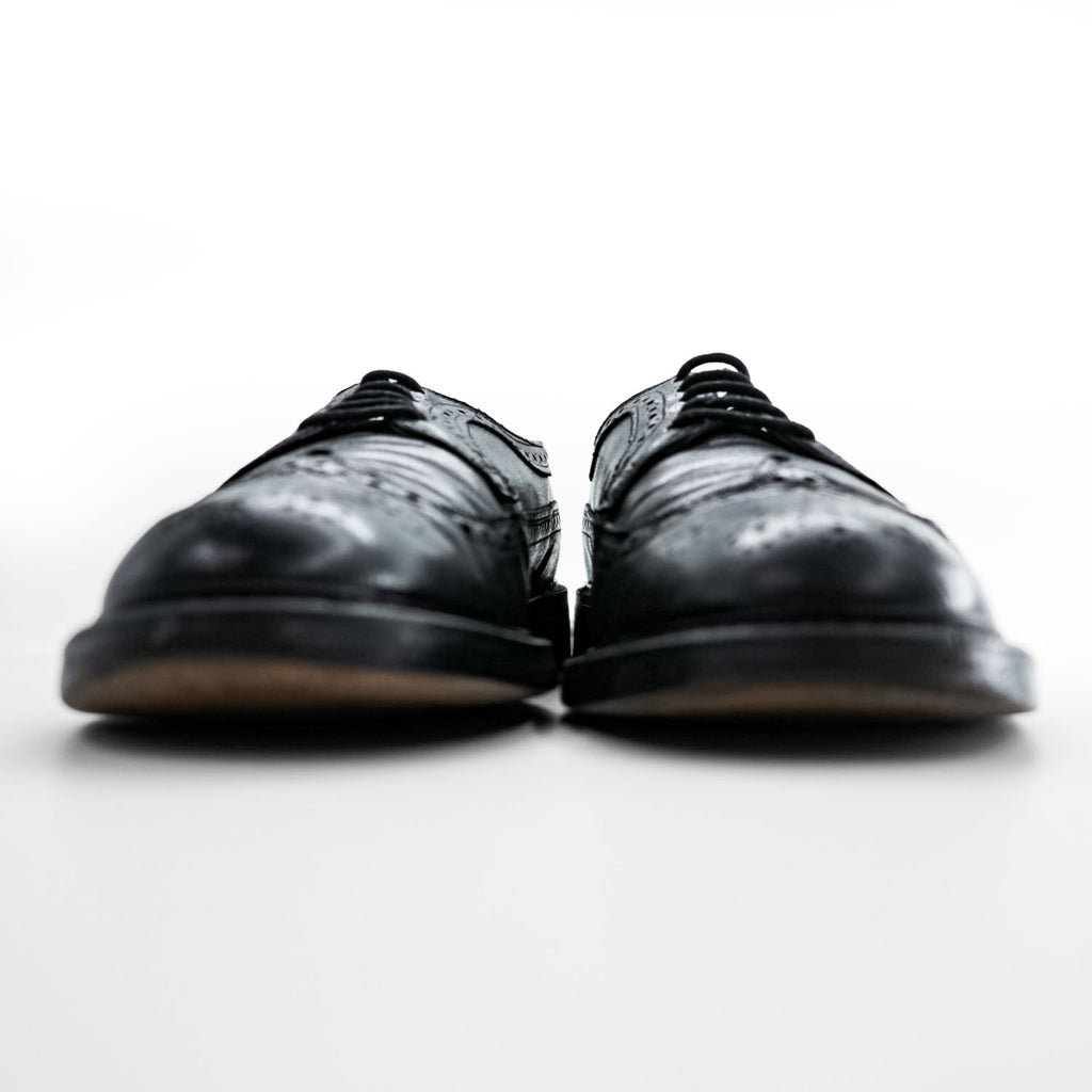 90s Vintage Black Pebbled Leather Longwing Wingtip Brogue Derby Shoes Men's US 8.5 D