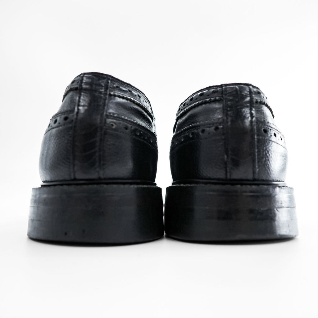 90s Vintage Black Pebbled Leather Longwing Wingtip Brogue Derby Shoes Men's US 8.5 D