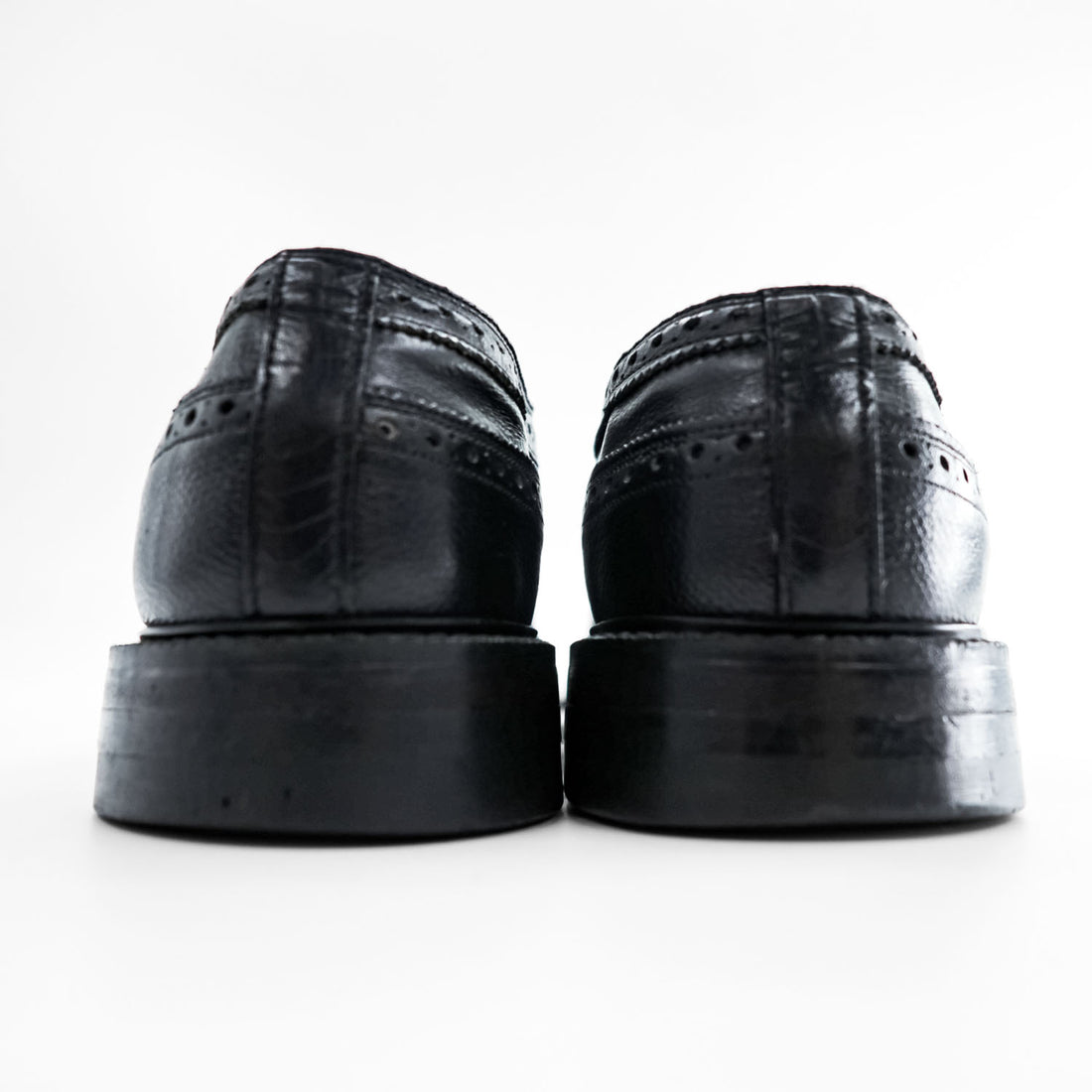 90s Vintage Black Pebbled Leather Longwing Wingtip Brogue Derby Shoes Men's US 8.5 D