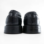 90s Vintage Black Pebbled Leather Longwing Wingtip Brogue Derby Shoes Men's US 8.5 D
