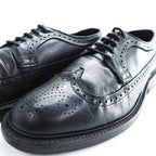 90s Vintage Black Pebbled Leather Longwing Wingtip Brogue Derby Shoes Men's US 8.5 D