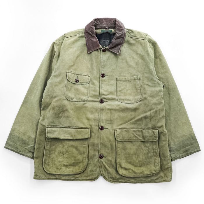 J.CREW 90年代 ヴィンテージ ダック地 レザー襟 ハンティングジャケット L フランネルチェックライナー 巨人タグ