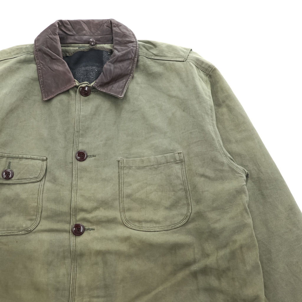 J.CREW 90年代 ヴィンテージ ダック地 レザー襟 ハンティングジャケット L フランネルチェックライナー 巨人タグ