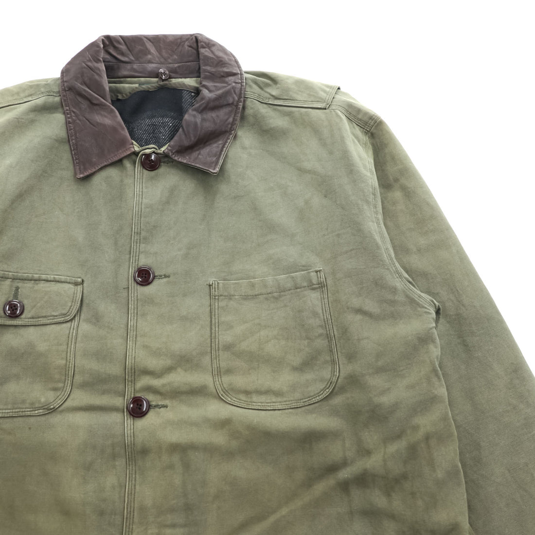 J.CREW 90年代 ヴィンテージ ダック地 レザー襟 ハンティングジャケット L フランネルチェックライナー 巨人タグ