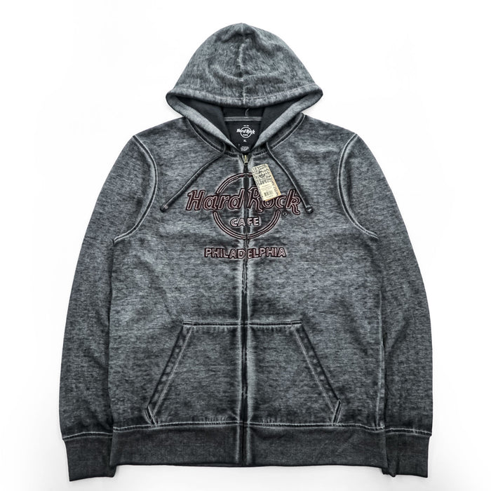 Hard Rock Cafe ダブルバーンアウト加工 ジップパーカー XL グレー 裏起毛 Double Burnout Philadelphia HRM-108 未使用品