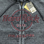 Hard Rock Cafe ダブルバーンアウト加工 ジップパーカー XL グレー 裏起毛 Double Burnout Philadelphia HRM-108 未使用品
