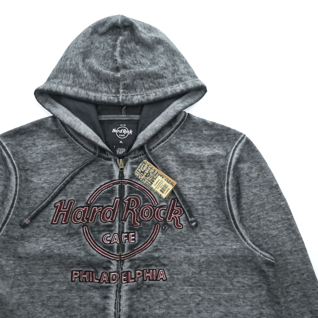 Hard Rock Cafe ダブルバーンアウト加工 ジップパーカー XL グレー 裏起毛 Double Burnout Philadelphia HRM-108 未使用品