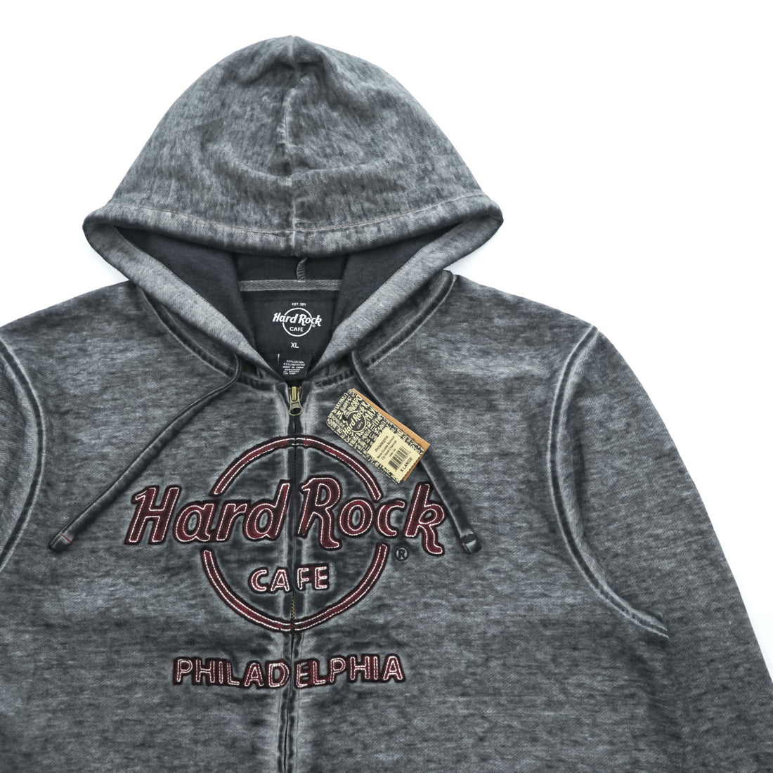 Hard Rock Cafe ダブルバーンアウト加工 ジップパーカー XL グレー 裏起毛 Double Burnout Philadelphia HRM-108 未使用品