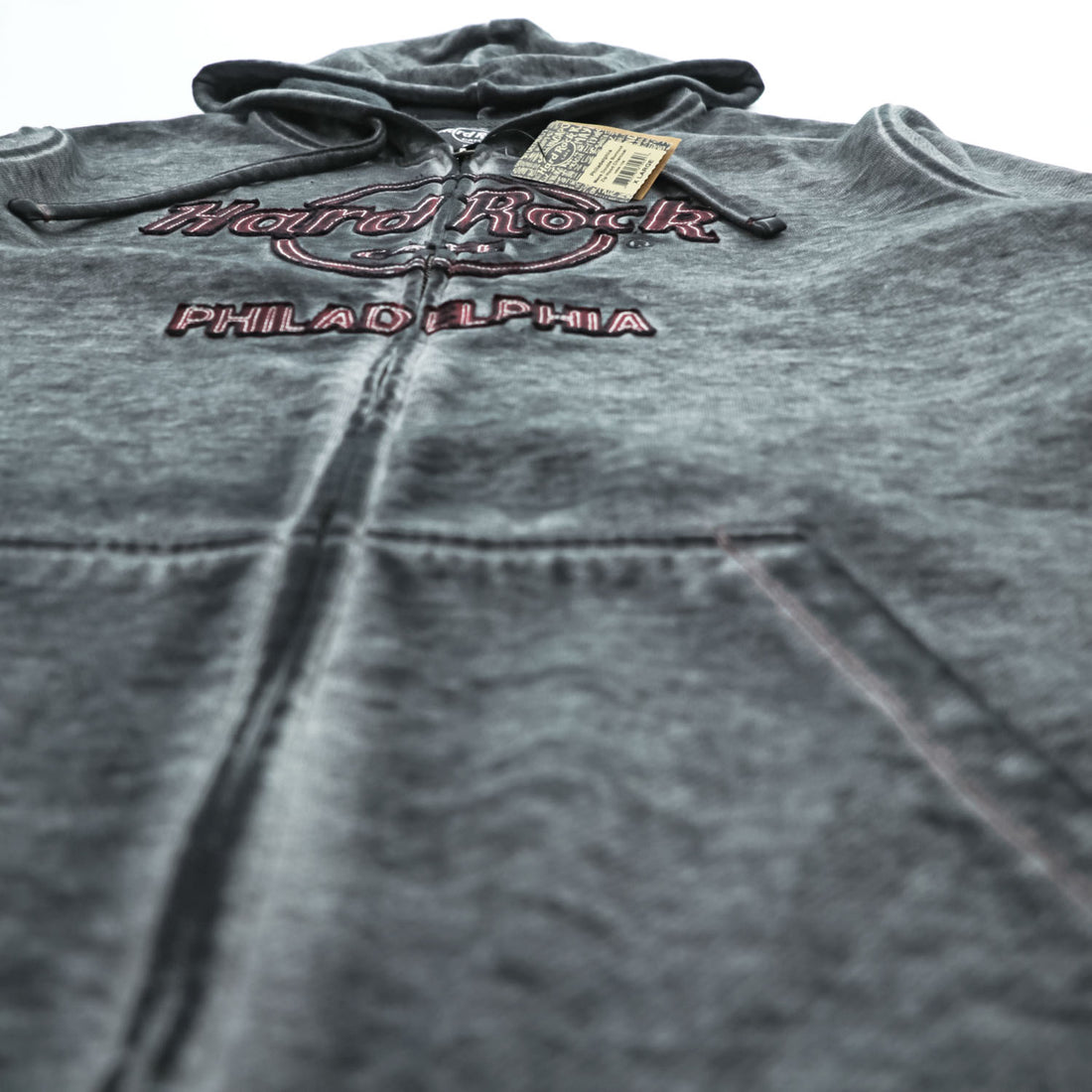 Hard Rock Cafe ダブルバーンアウト加工 ジップパーカー XL グレー 裏起毛 Double Burnout Philadelphia HRM-108 未使用品