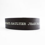 Jean Paul Gaultier Logo Print Leather Belt Brown Silver Roller Buckle Made in France 80 32