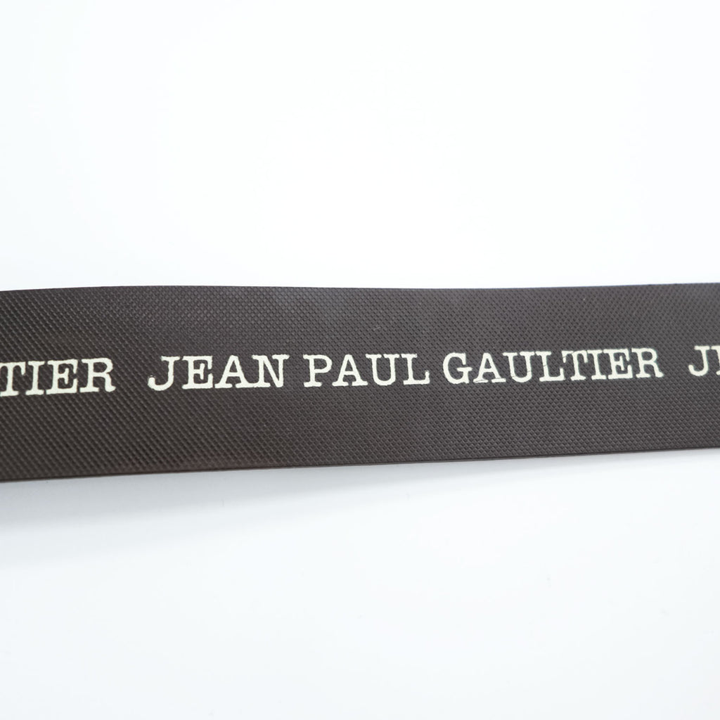 Jean Paul Gaultier Logo Print Leather Belt Brown Silver Roller Buckle Made in France 80 32