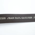 Jean Paul Gaultier Logo Print Leather Belt Brown Silver Roller Buckle Made in France 80 32