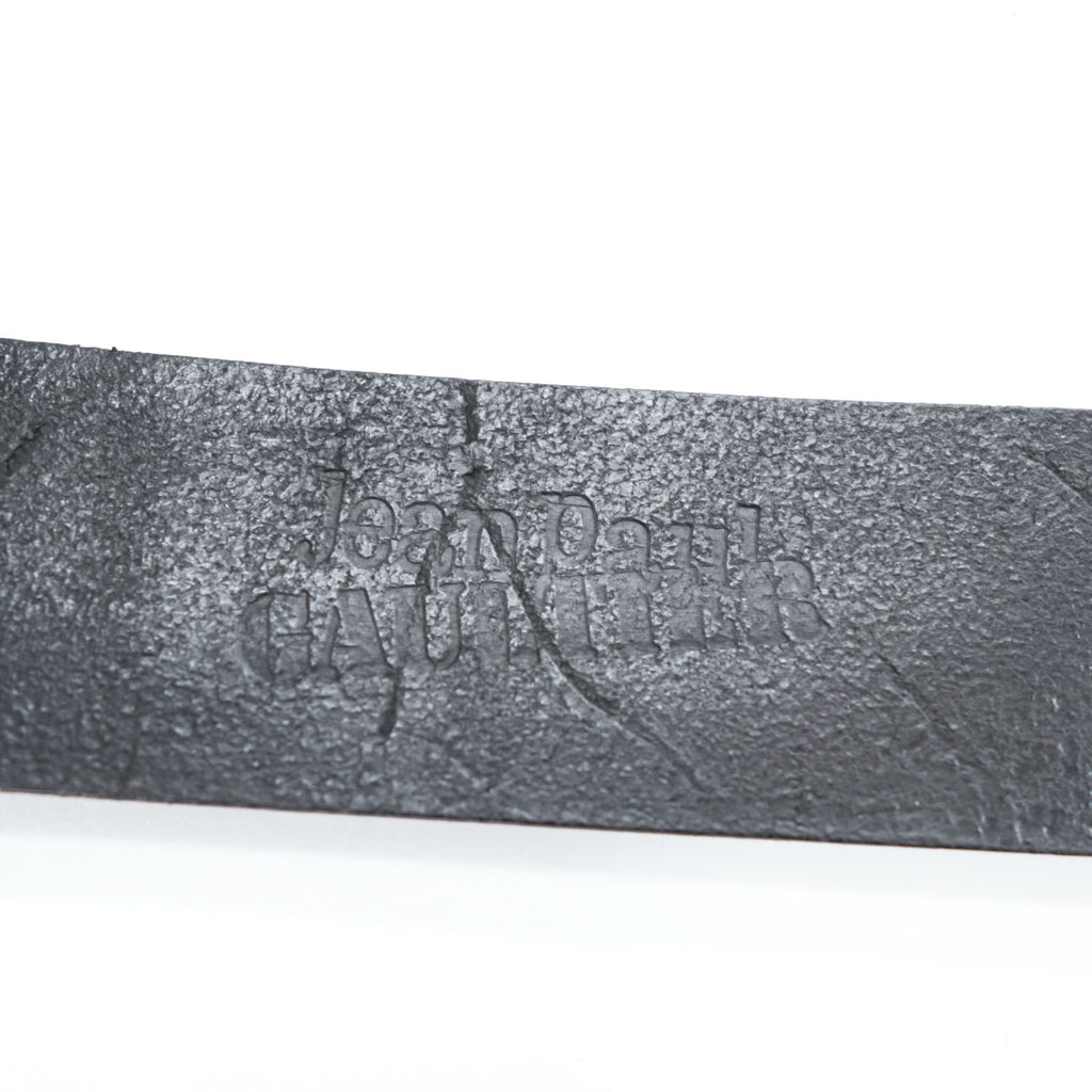 Jean Paul Gaultier Logo Print Leather Belt Brown Silver Roller Buckle Made in France 80 32