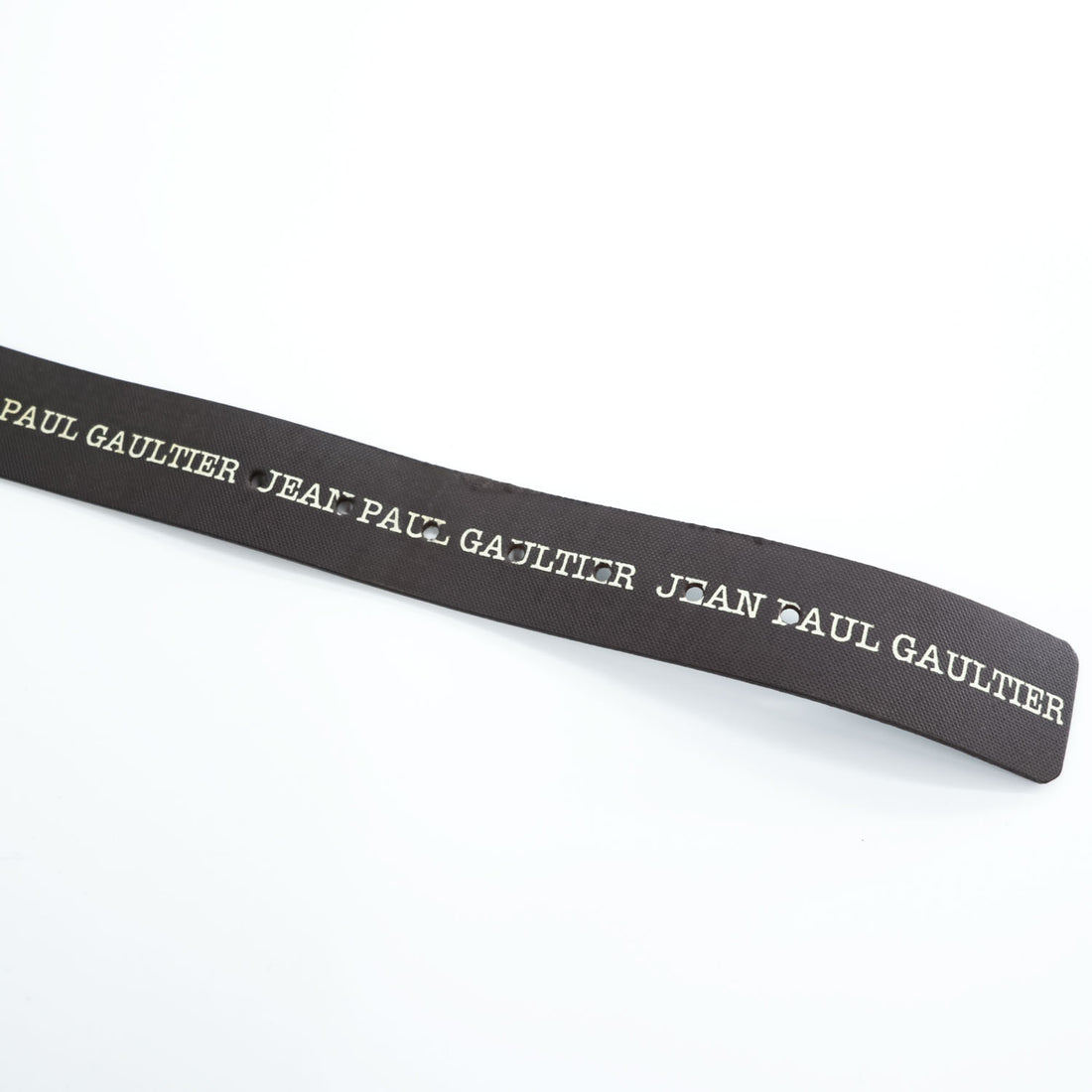 Jean Paul Gaultier Logo Print Leather Belt Brown Silver Roller Buckle Made in France 80 32