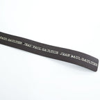 Jean Paul Gaultier Logo Print Leather Belt Brown Silver Roller Buckle Made in France 80 32