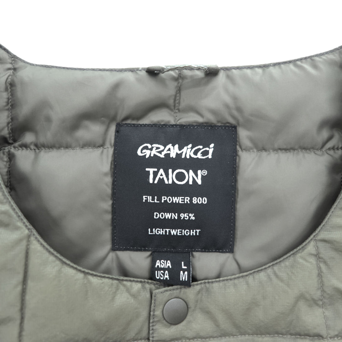 GRAMICCI × TAION インナーダウンベスト L グリーン スナップボタン G3FU-J100-TG
