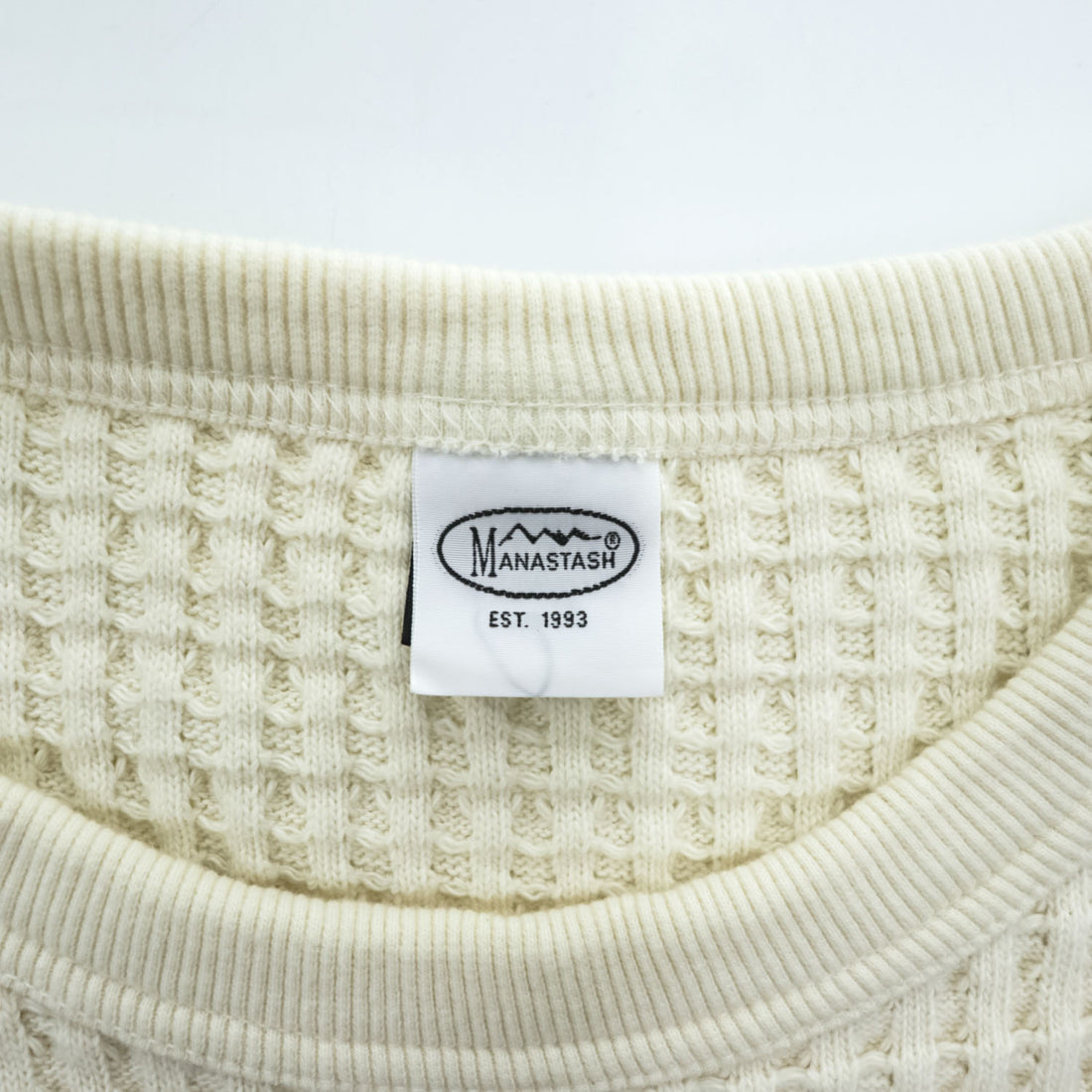 MANASTASH 7113113 Ivory Waffle Knit Kangaroo Pocket Crewneck Sweatshirt Men's L SNUGGLE SNUG THERMAL 21