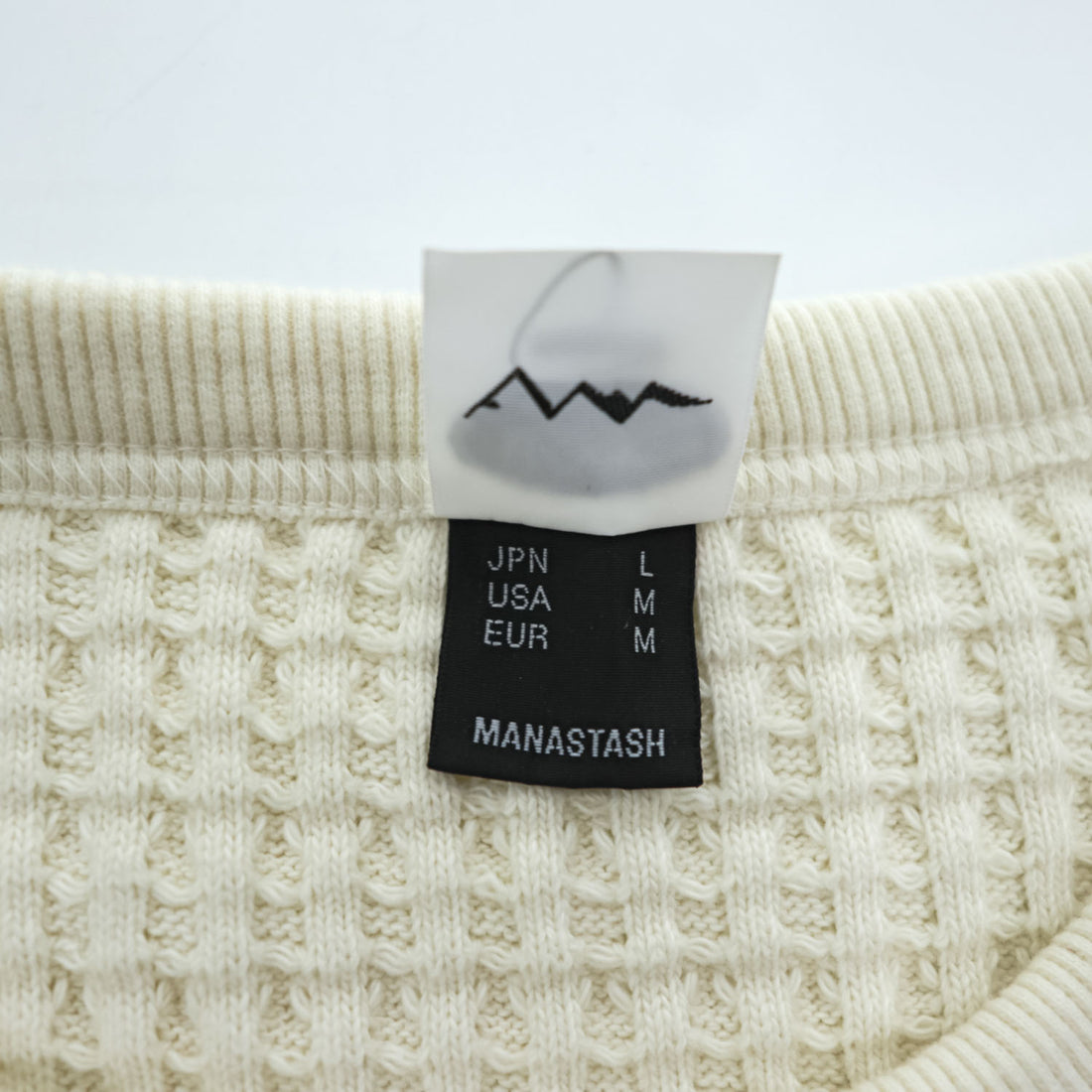 MANASTASH 7113113 Ivory Waffle Knit Kangaroo Pocket Crewneck Sweatshirt Men's L SNUGGLE SNUG THERMAL 21