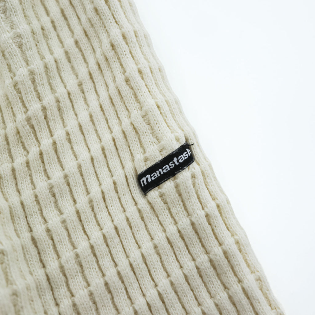 MANASTASH 7113113 Ivory Waffle Knit Kangaroo Pocket Crewneck Sweatshirt Men's L SNUGGLE SNUG THERMAL 21