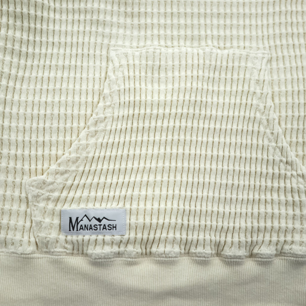 MANASTASH 7113113 Ivory Waffle Knit Kangaroo Pocket Crewneck Sweatshirt Men's L SNUGGLE SNUG THERMAL 21