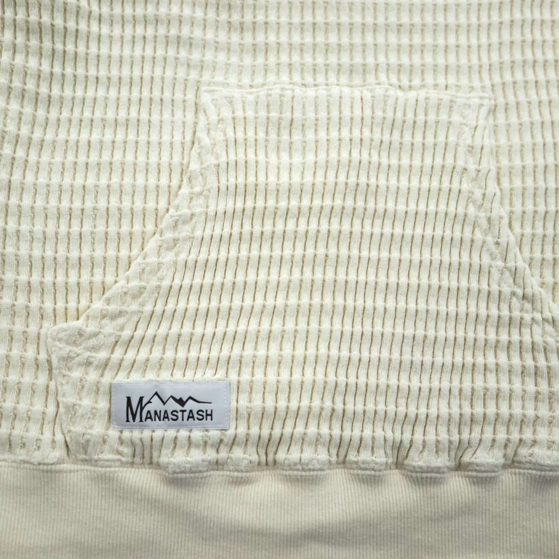 MANASTASH 7113113 Ivory Waffle Knit Kangaroo Pocket Crewneck Sweatshirt Men's L SNUGGLE SNUG THERMAL 21