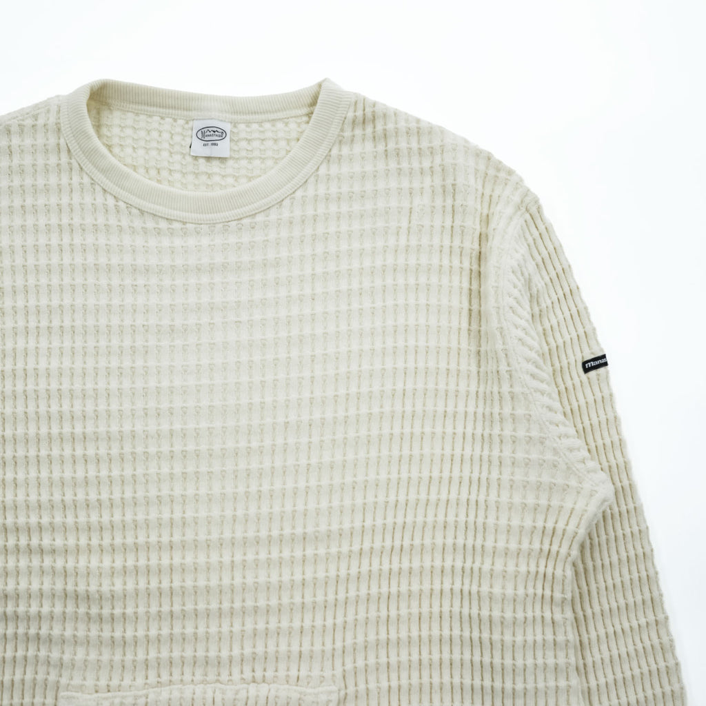 MANASTASH 7113113 Ivory Waffle Knit Kangaroo Pocket Crewneck Sweatshirt Men's L SNUGGLE SNUG THERMAL 21