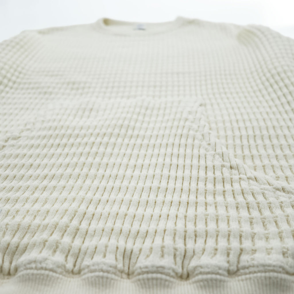 MANASTASH 7113113 Ivory Waffle Knit Kangaroo Pocket Crewneck Sweatshirt Men's L SNUGGLE SNUG THERMAL 21