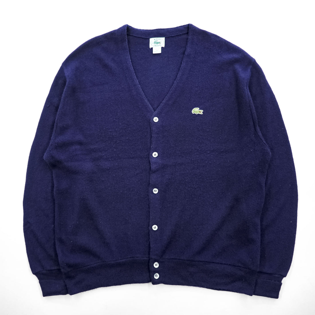 IZOD LACOSTE 80s Made in USA Crocodile Logo Acrylic V-Neck Cardigan Navy XL