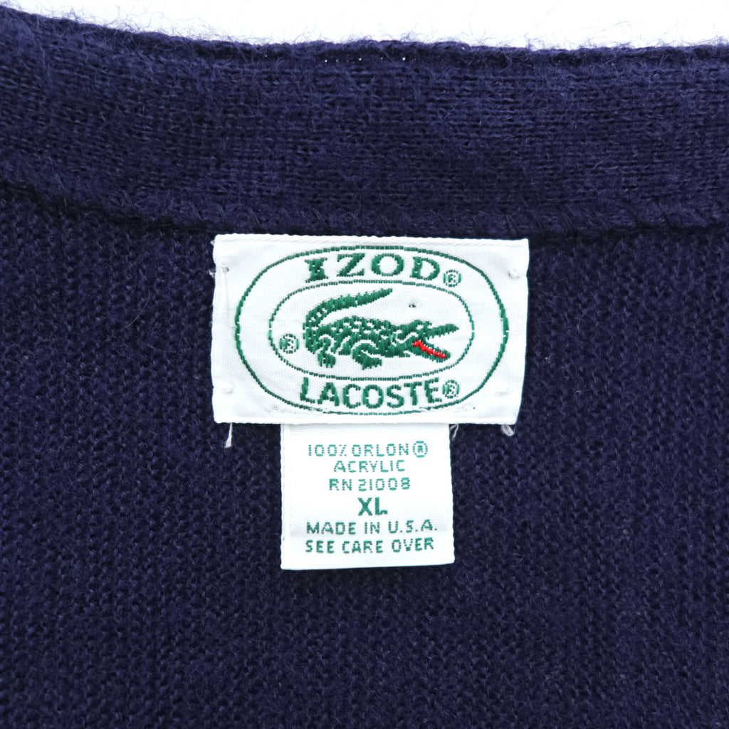 IZOD LACOSTE 80s Made in USA Crocodile Logo Acrylic V-Neck Cardigan Navy XL