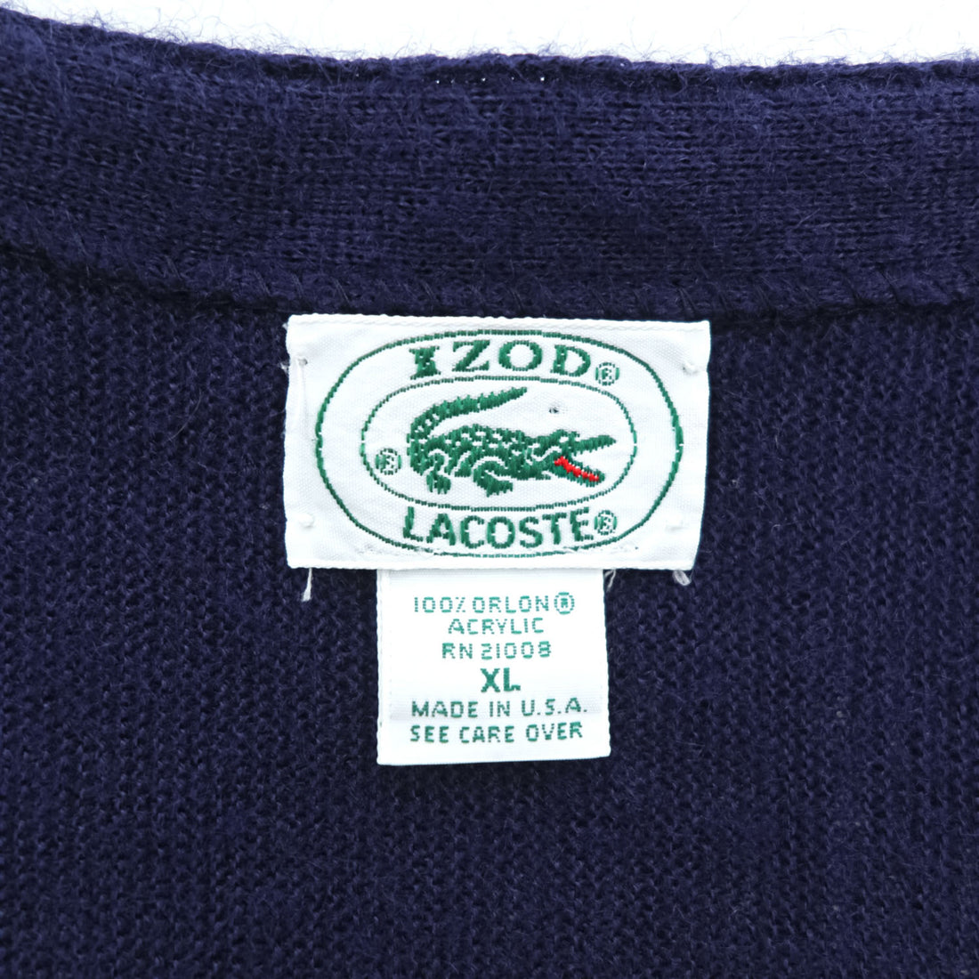 IZOD LACOSTE 80s Made in USA Crocodile Logo Acrylic V-Neck Cardigan Navy XL