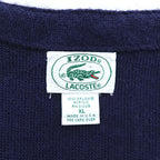 IZOD LACOSTE 80s Made in USA Crocodile Logo Acrylic V-Neck Cardigan Navy XL
