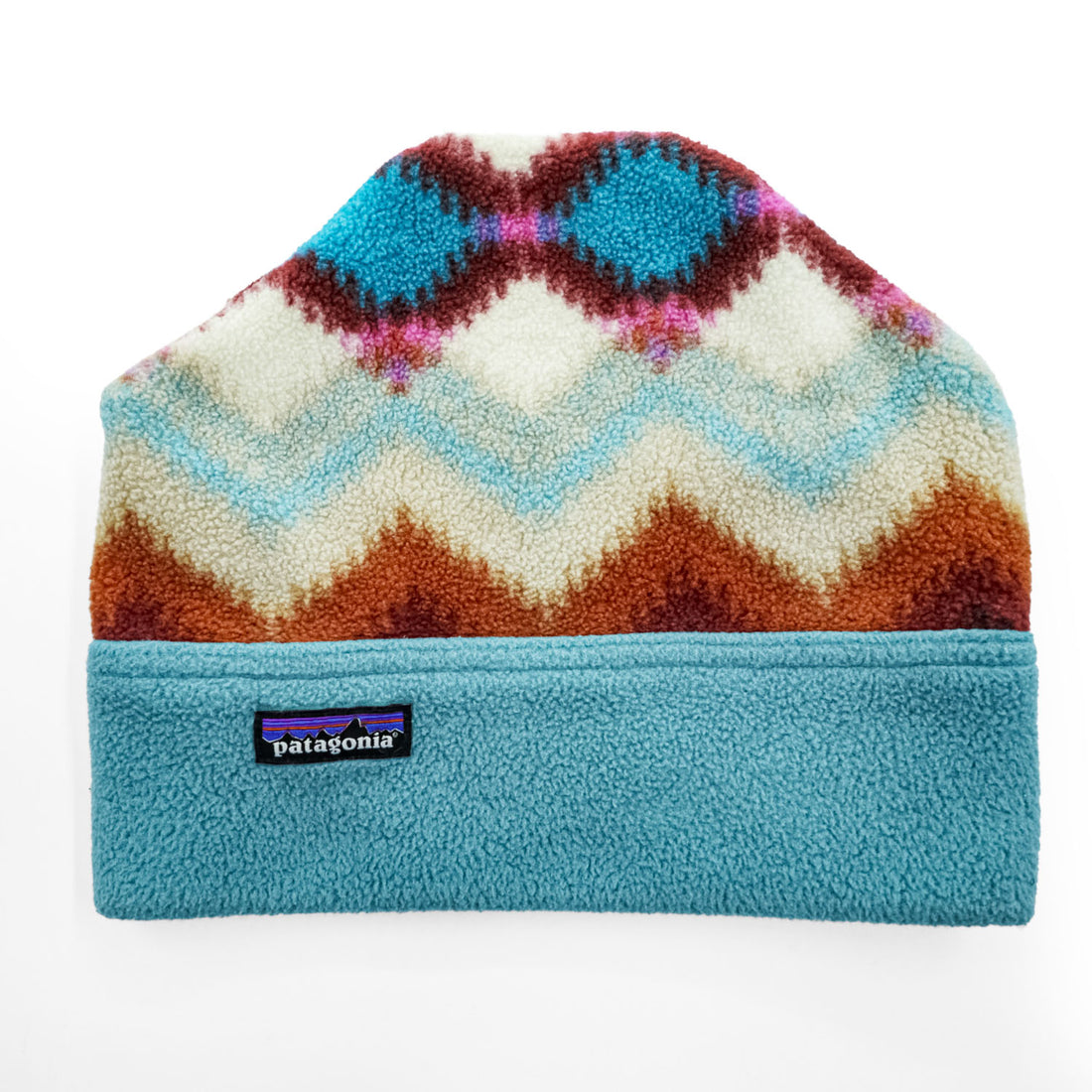 Patagonia Fleece Beanie Hat Geometric Aztec Pattern Turquoise Multicolor Size L