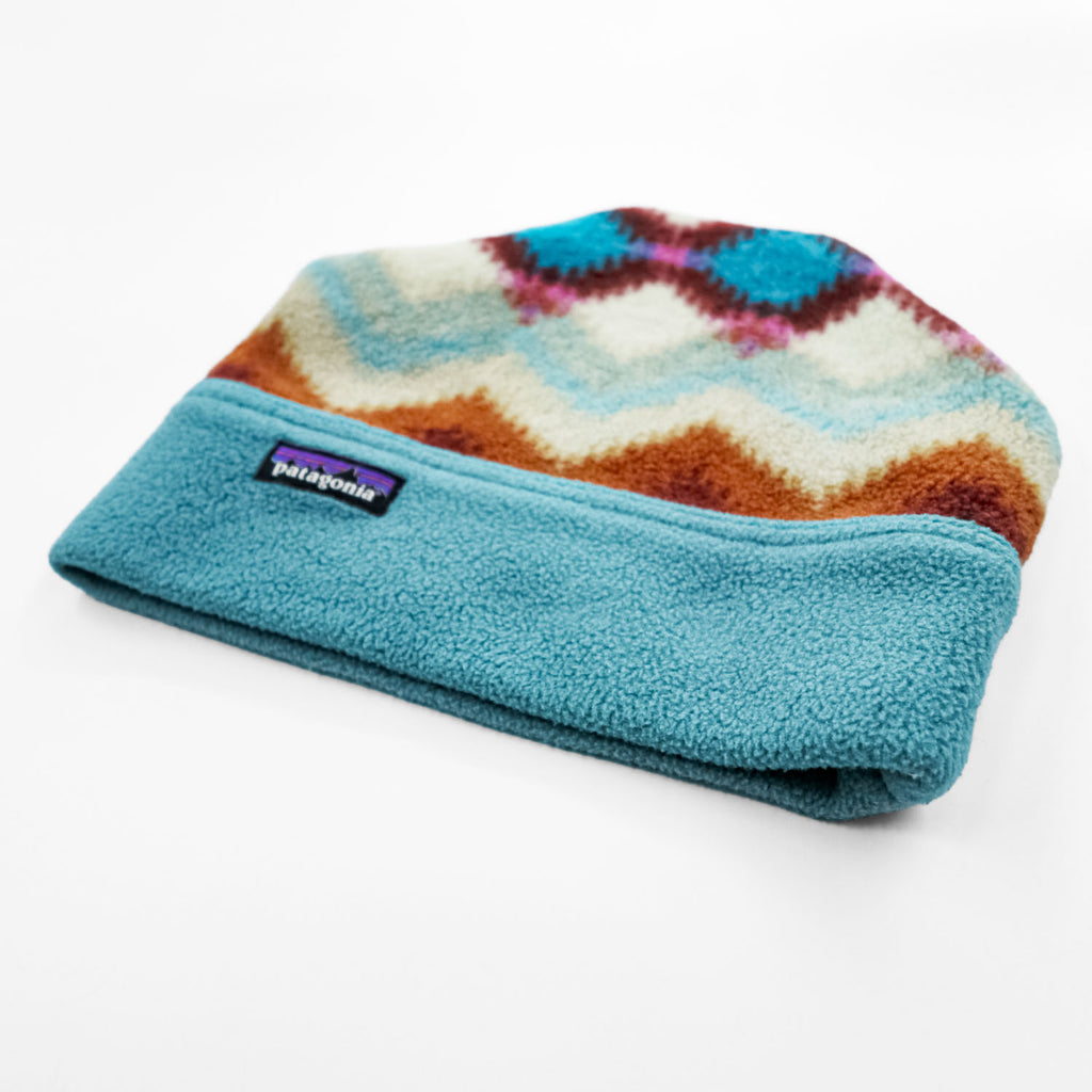 Patagonia Fleece Beanie Hat Geometric Aztec Pattern Turquoise Multicolor Size L