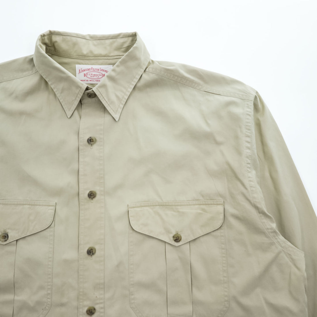 Vintage 90s Filson Safari Cloth Shirt XL Khaki Beige Cotton Hong Kong Field Hunting