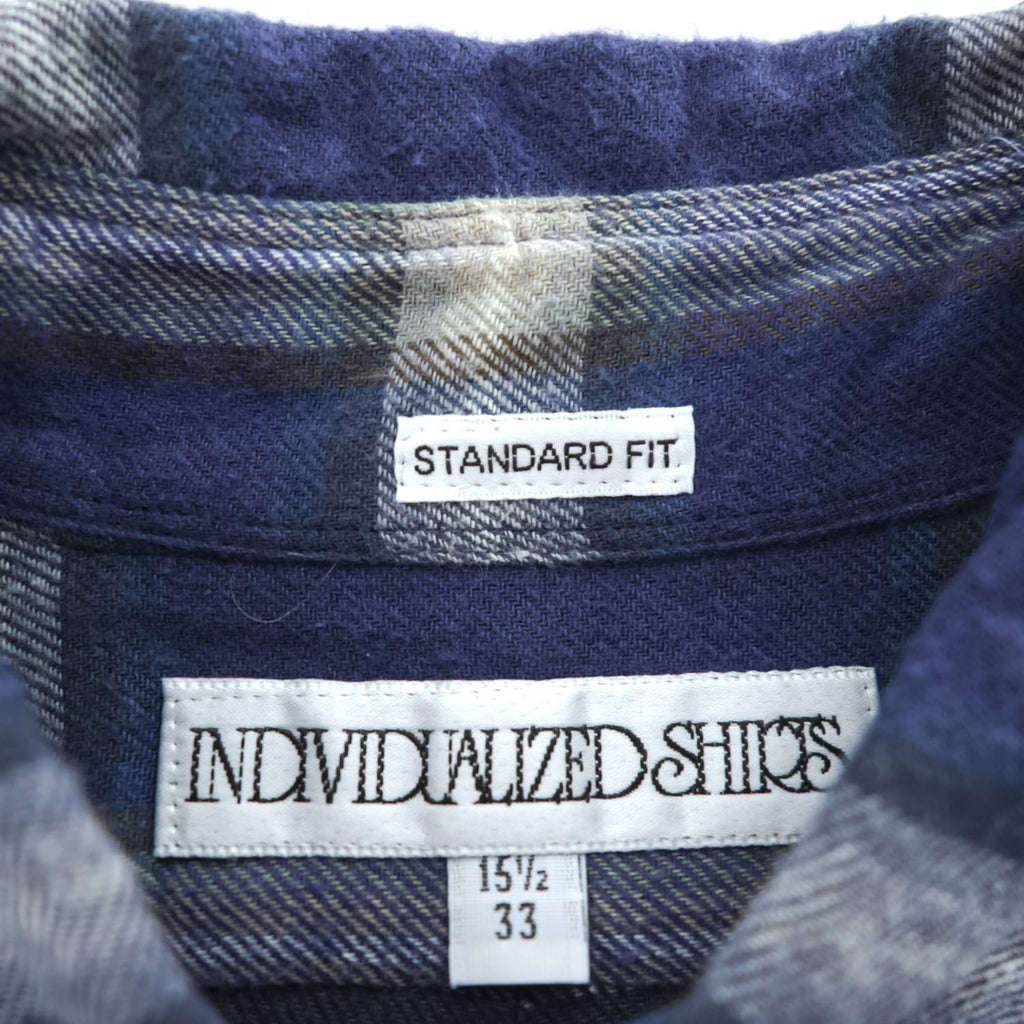 INDIVIDUALIZED SHIRTS USA製 長袖 ボタンダウンシャツ M ネイビー チェック STANDARD FIT