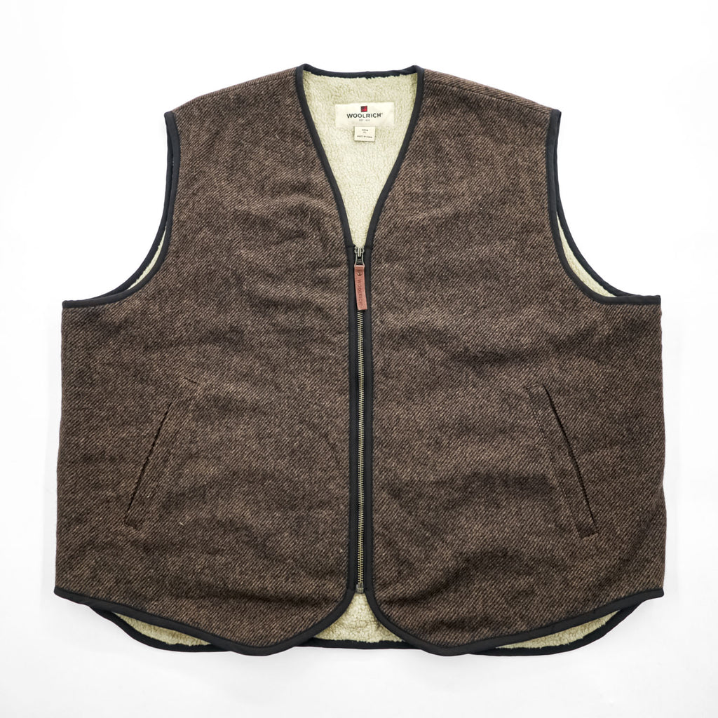 Woolrich ウール ボアフリース ライニングベスト XL ブラウン BUCKSKIN 412 ジップアップ