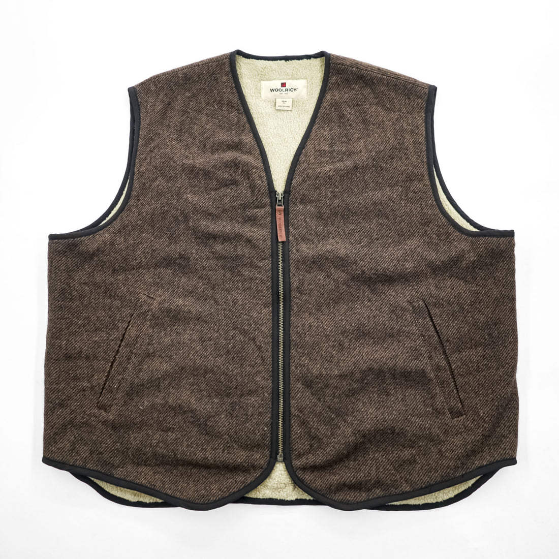 Woolrich ウール ボアフリース ライニングベスト XL ブラウン BUCKSKIN 412 ジップアップ